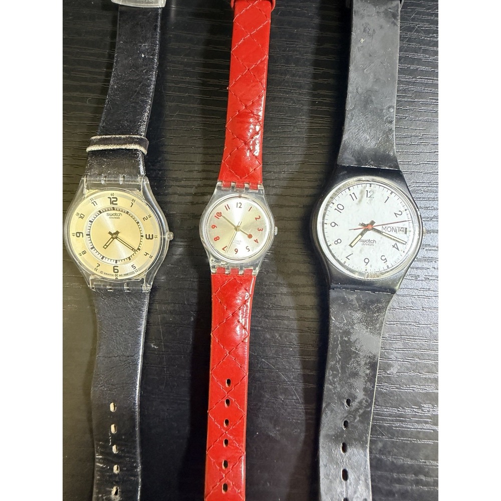 Vintage Swatch Watch Lot of 3 Swiss Quartz Day Date Not Running Parts Repair